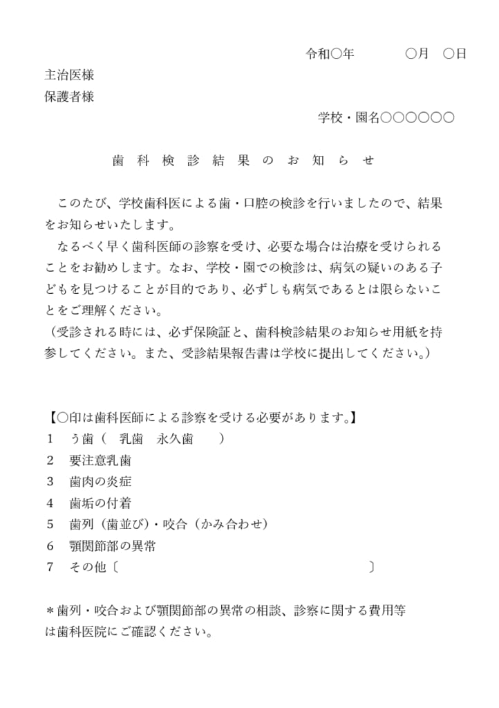 歯医者　西宮市　歯科検診結果のお知らせ